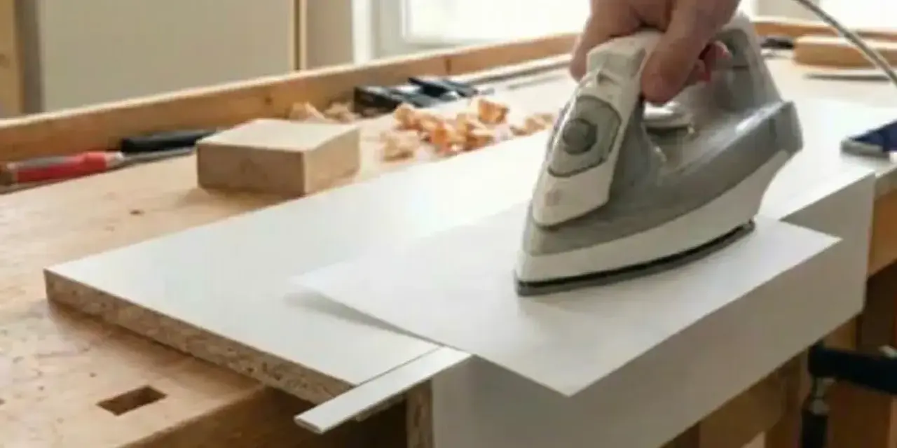 Utilisation d'un fer à repasser pour enlever colle thermocollant sur tissu, une technique de bricolage pour une finition parfaite.
