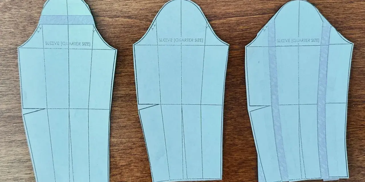 Trois patrons de manche montée, prêts à être découpés pour un projet de couture.