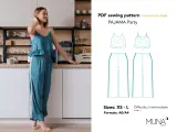 Patron gratuit combinaison pyjama pour une soirée détente. Le modèle comprend un haut à fines bretelles et un pantalon ample.