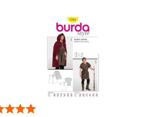 Patron Burda 7333 pour une cape et tunique style Robin des Bois. Idéal pour un costume historique.