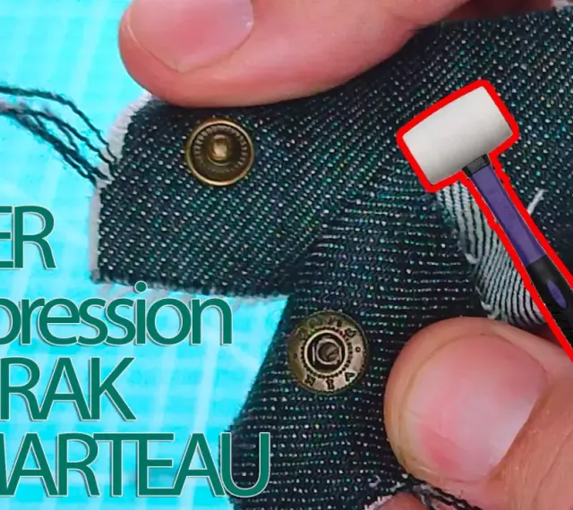 Apprenez comment poser un bouton pression avec un marteau sur un tissu jean. Un marteau en caoutchouc est utilisé pour fixer la pression.