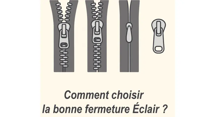 Illustration montrant comment fonctionne une fermeture éclair, avec des exemples de fermetures ouvertes, fermées et un curseur séparé.