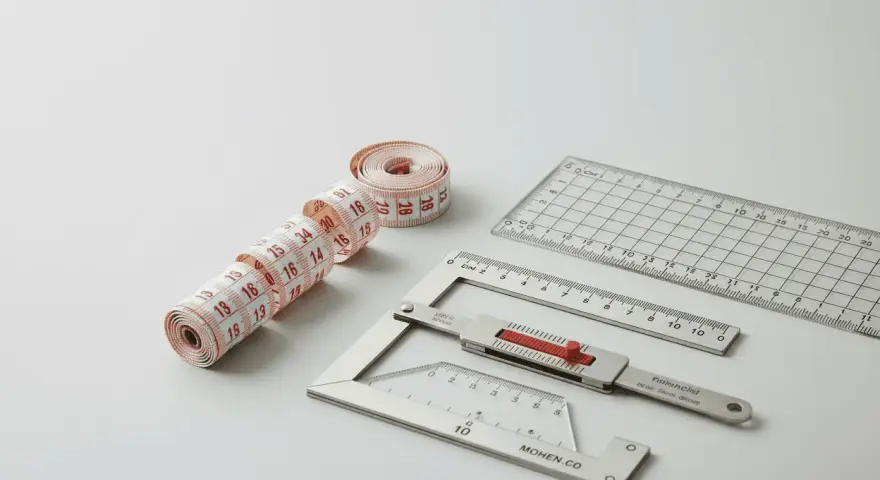 Ruban de couture nervuré et règles de précision, outils essentiels pour des mesures parfaites.