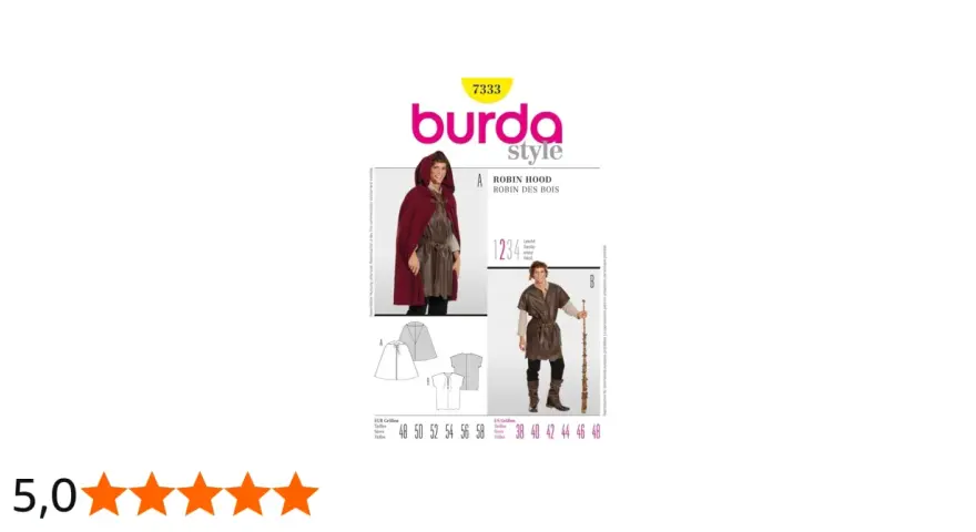 Patron Burda 7333 pour une cape et tunique style Robin des Bois. Idéal pour un costume historique.